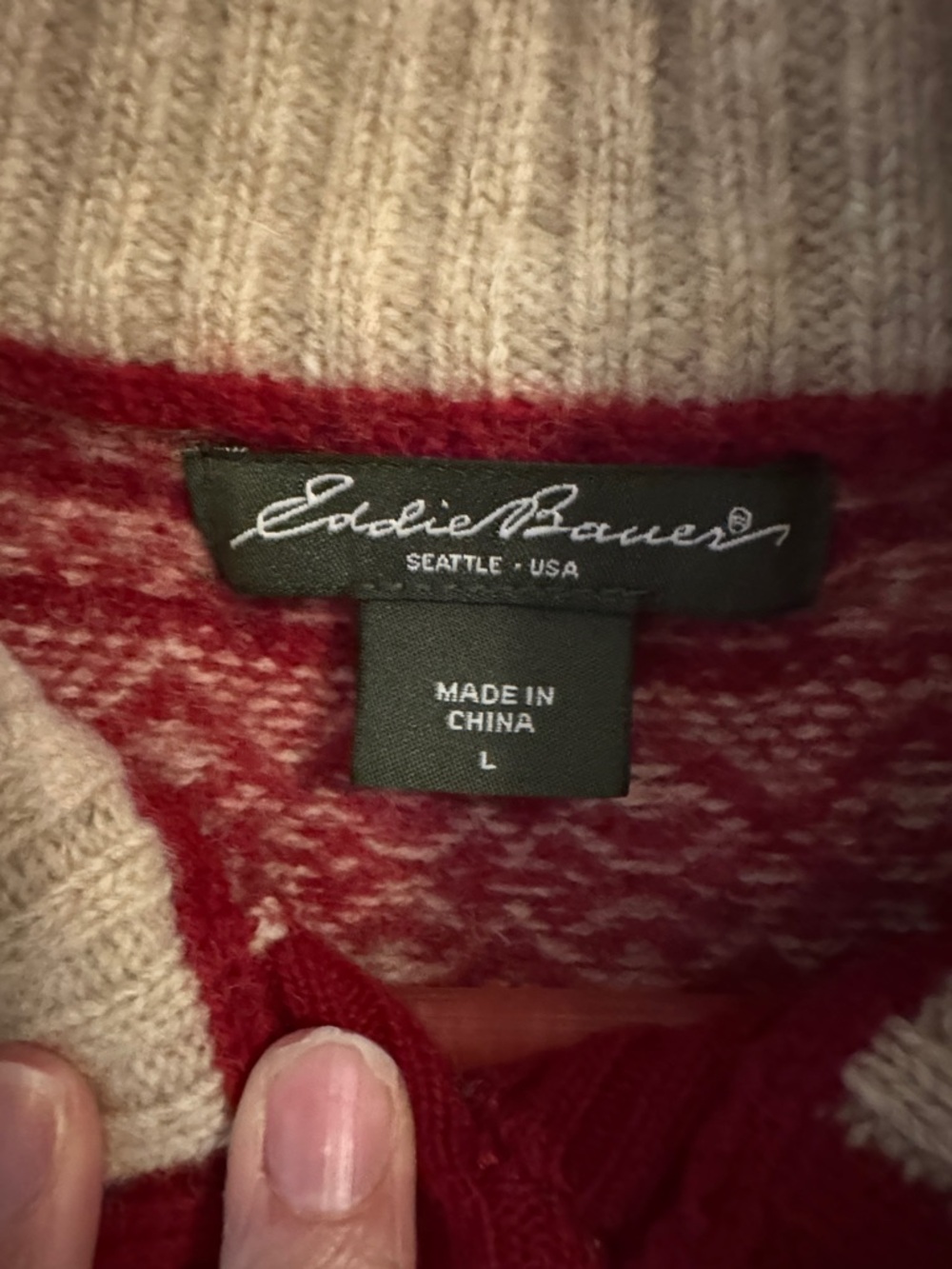 Eddie Bauer Red and Cream Fair Isle Button-Front Cardigan - Picture 2 of 8